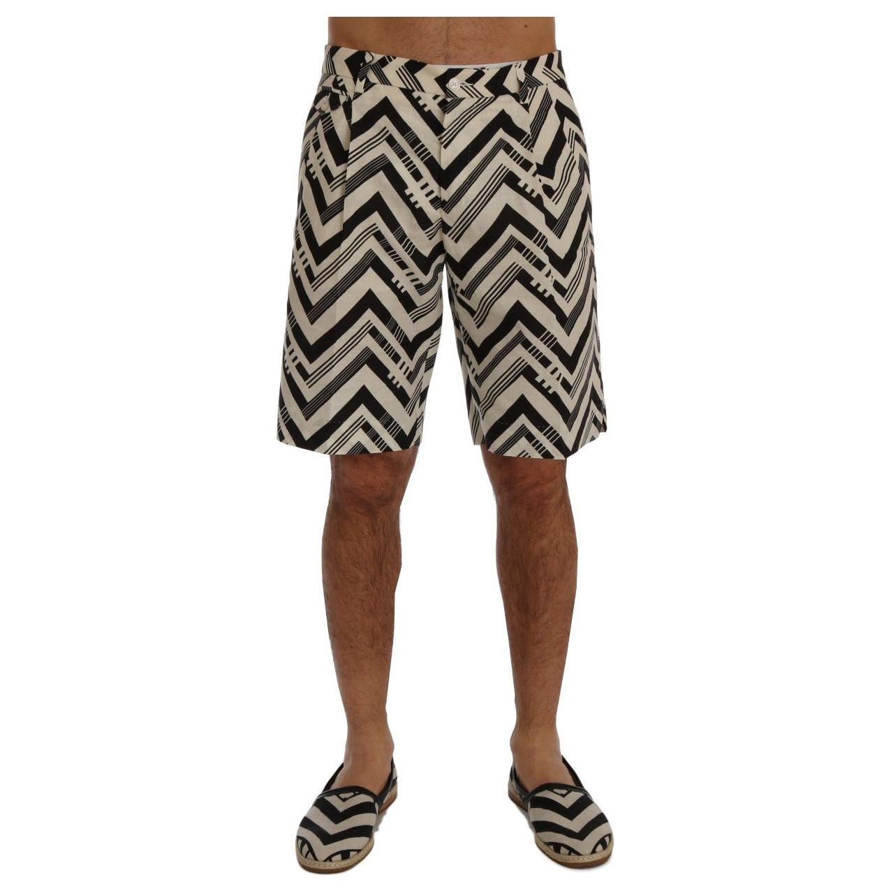 Dolce & Gabbana White Black Striped Cotton Linen Shorts SIG60408-8