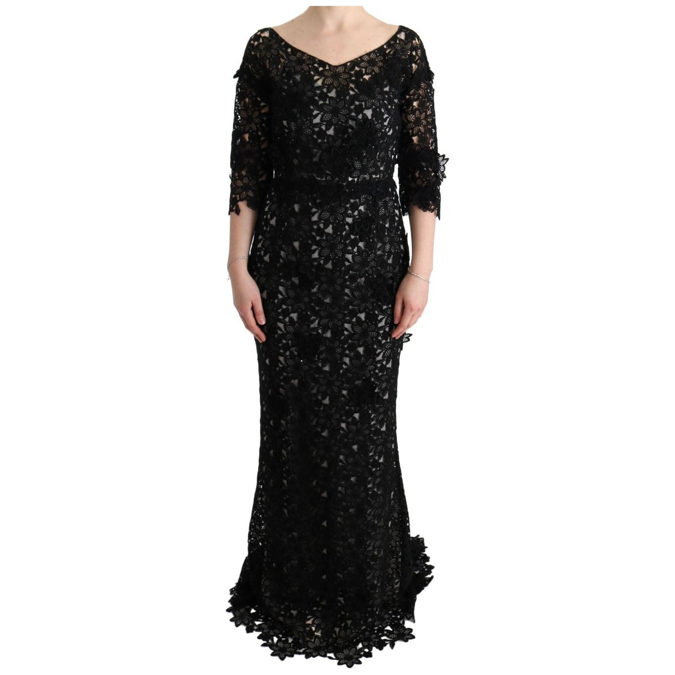 Dolce & Gabbana Black Cotton Silk Floral Long Dress SIG60574-3