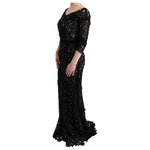 Dolce & Gabbana Black Cotton Silk Floral Long Dress SIG60574-3