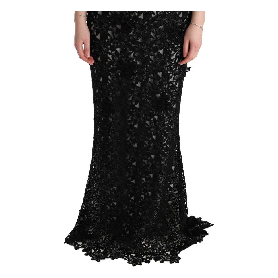 Dolce & Gabbana Black Cotton Silk Floral Long Dress SIG60574-3