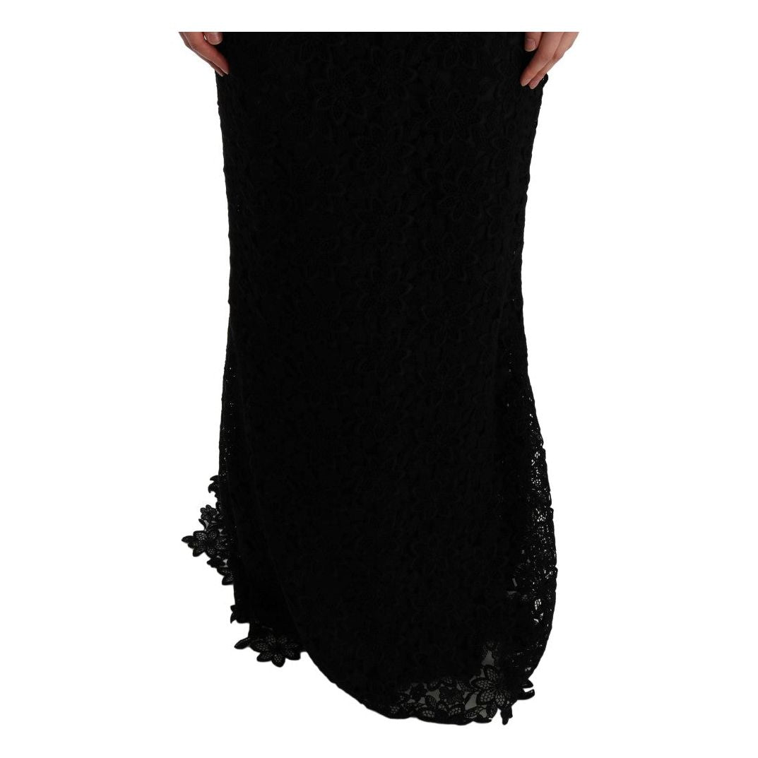 Dolce & Gabbana Black Floral Ricamo Sheath Long Dress SIG60580-1
