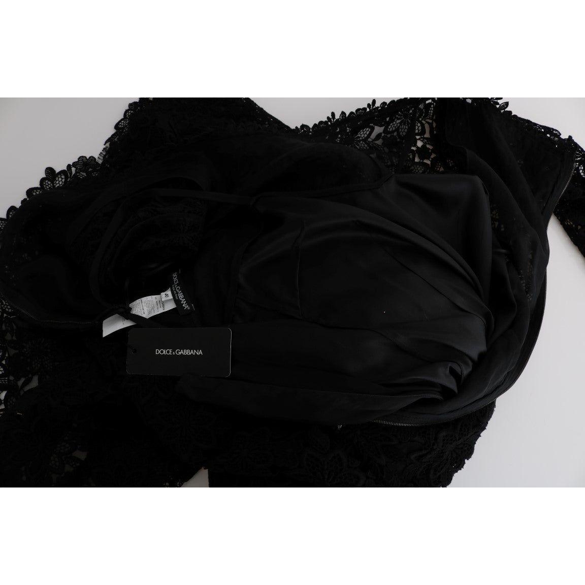 Dolce & Gabbana Black Floral Ricamo Sheath Long Dress SIG60580-1