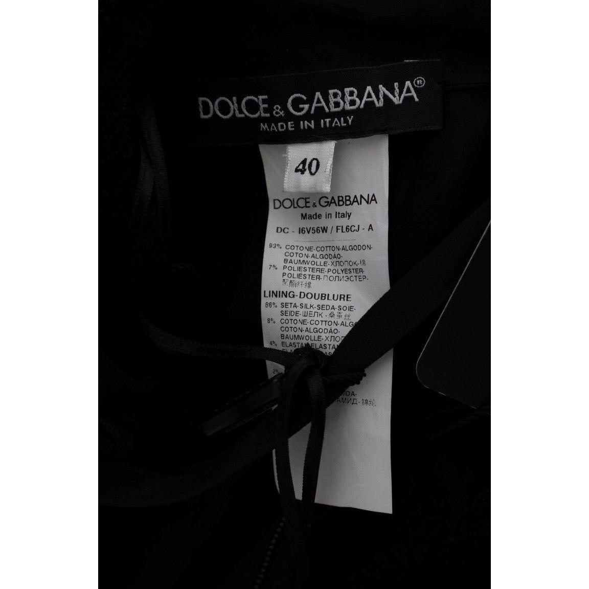Dolce & Gabbana Black Floral Ricamo Sheath Long Dress
