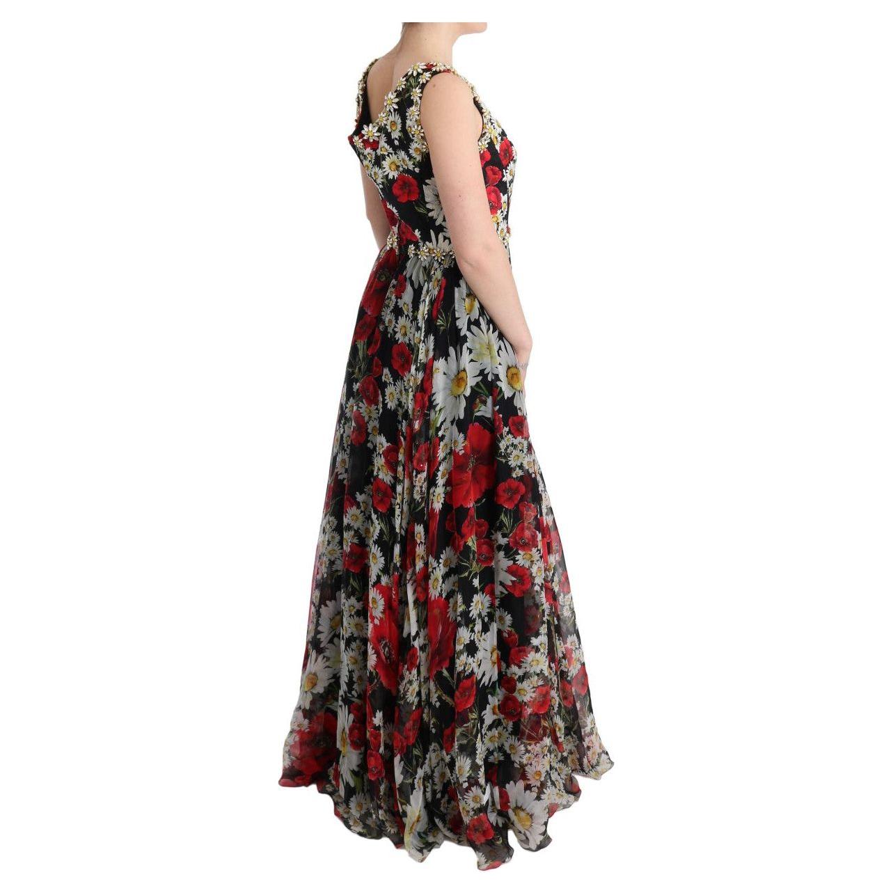 Dolce & Gabbana Multicolor Silk Floral Crystal Long Maxi Dress SIG60643-1
