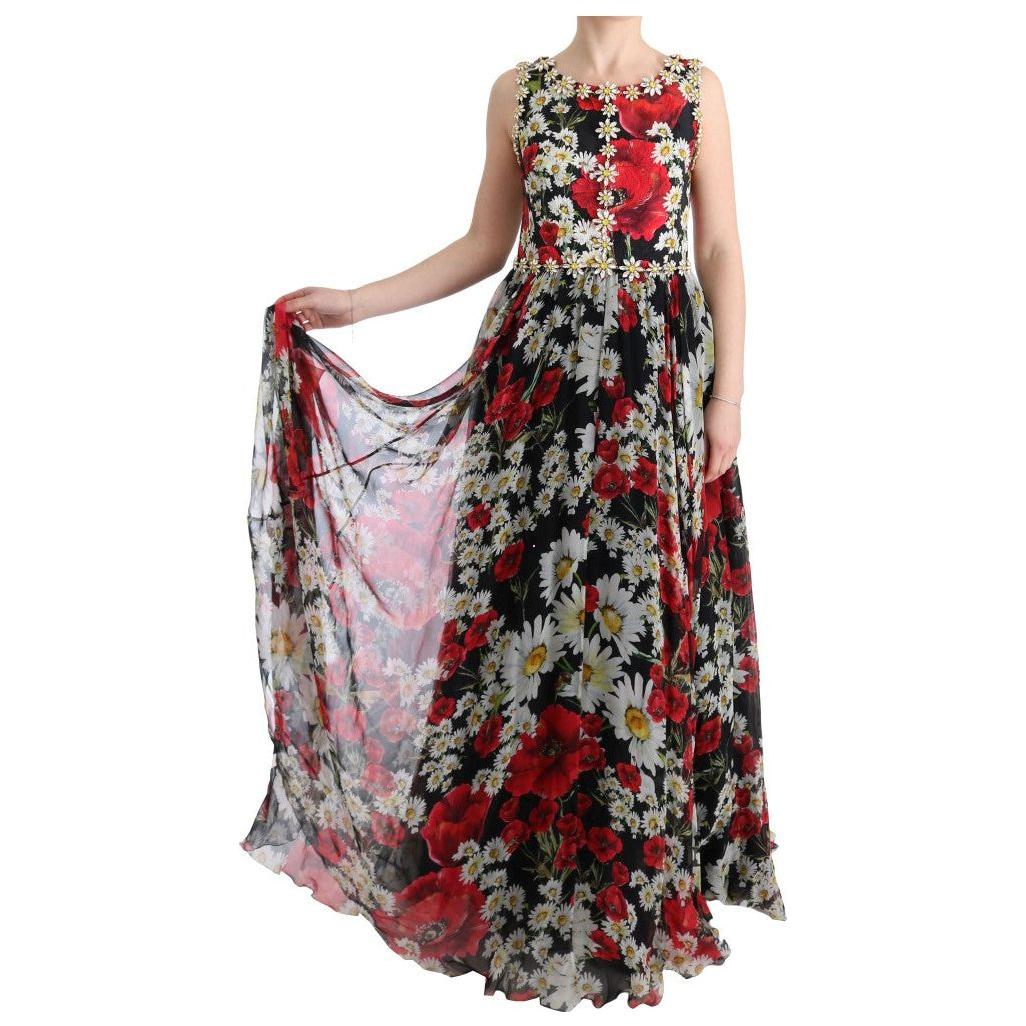 Dolce & Gabbana Multicolor Silk Floral Crystal Long Maxi Dress SIG60643-1