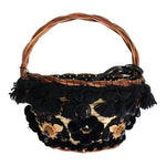 Dolce & Gabbana Beige Straw Snakeskin Pom Pom Crystal AGNESE Bag VAS1258