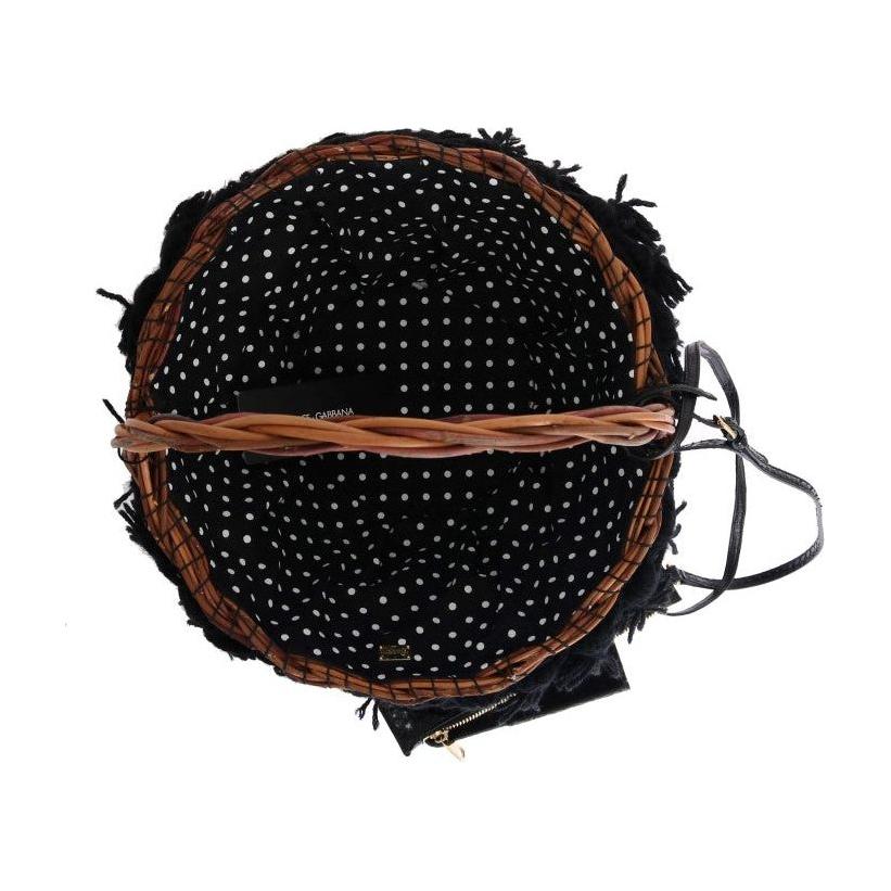 Dolce & Gabbana Beige Straw Snakeskin Pom Pom Crystal AGNESE Bag VAS1258
