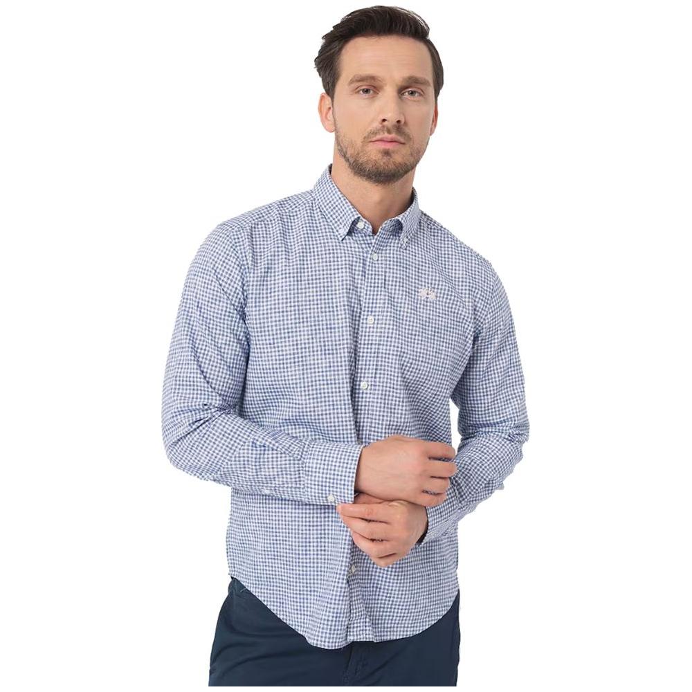 La Martina Elegant Checkered Cotton Shirt with Embroidered Logo LA-12560-S