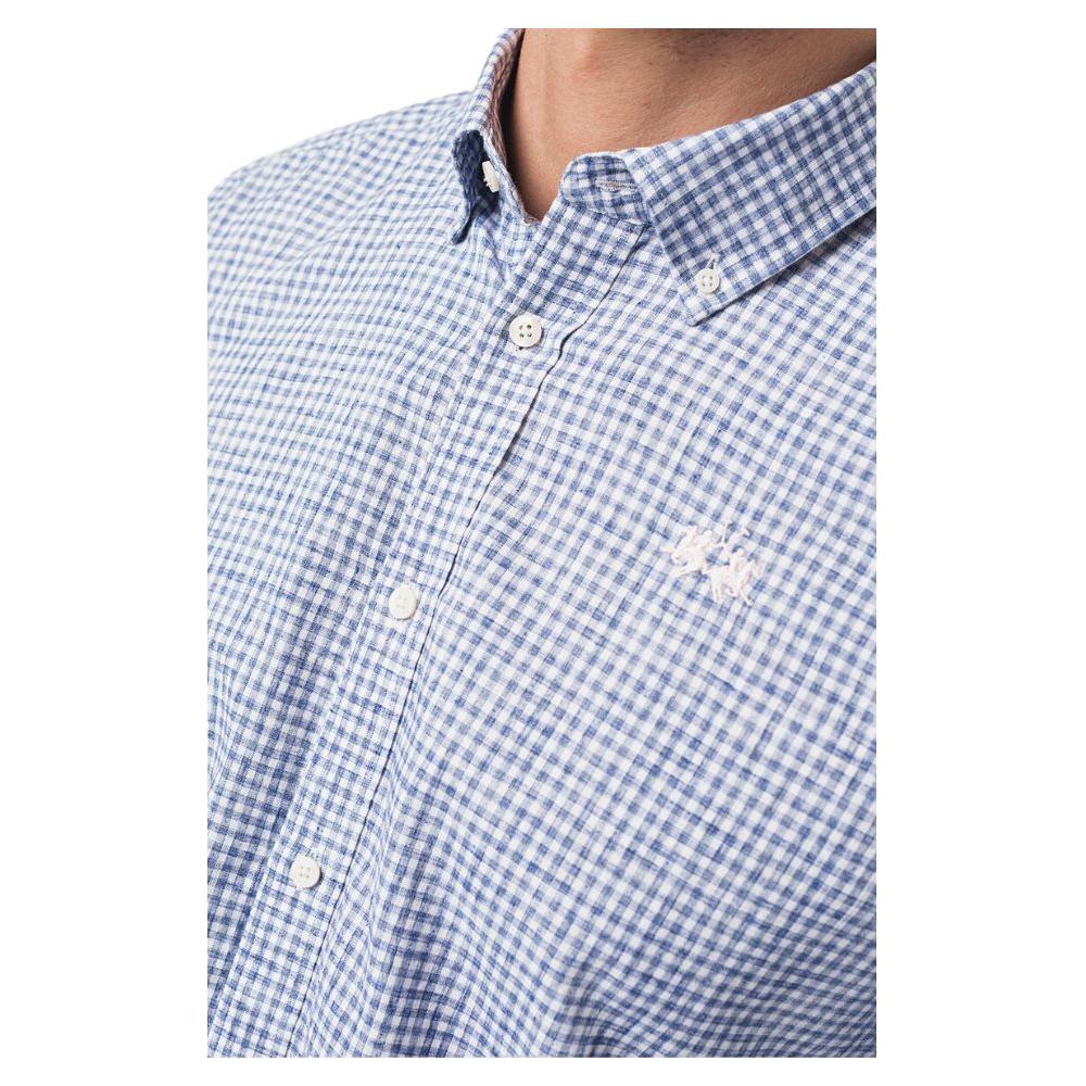 La Martina Elegant Checkered Cotton Shirt with Embroidered Logo LA-12560-S
