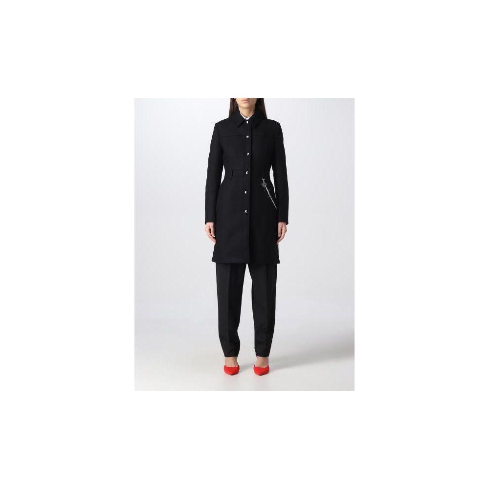 Love Moschino Elegant Black Wool Coat with Silver Chain Detail LO-10251-IT42|M