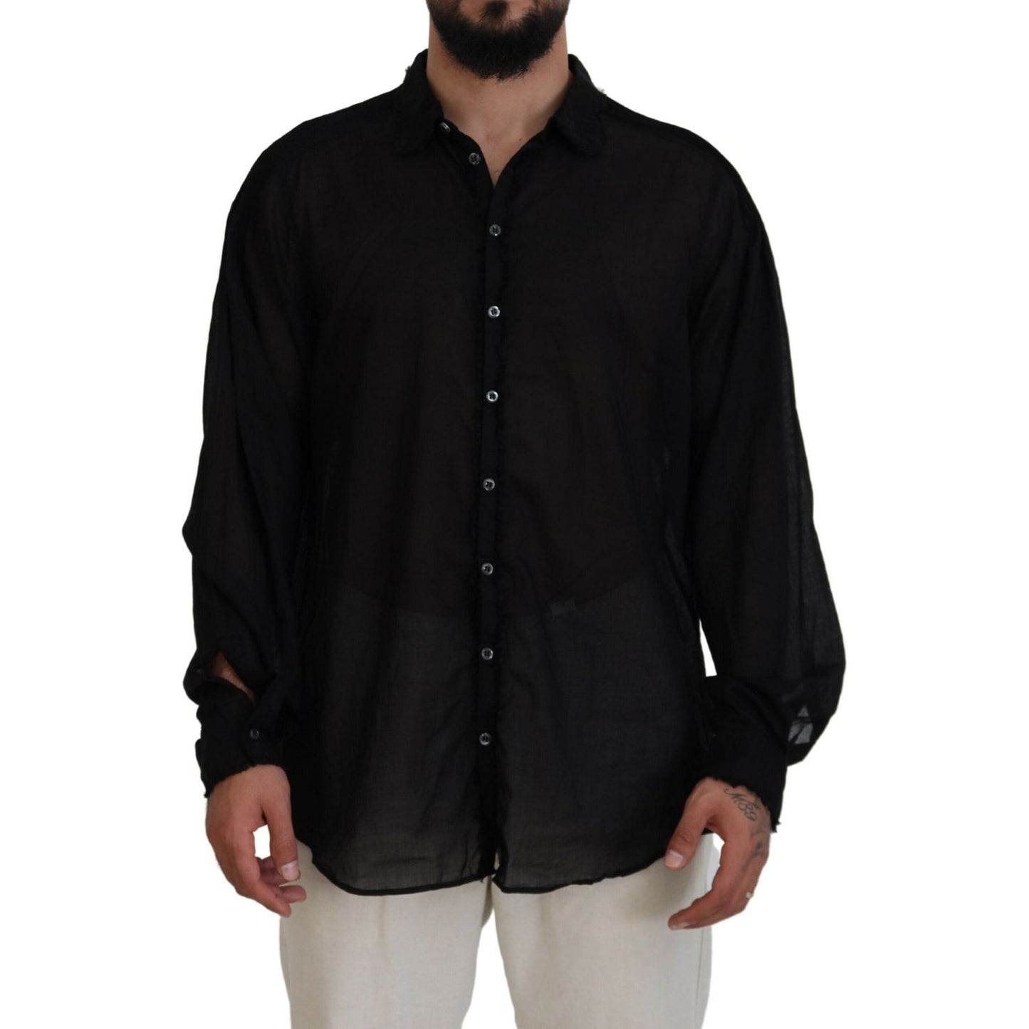 Dsquared² Black Cotton Collared Long Sleeves Formal Shirt TSH83555-48