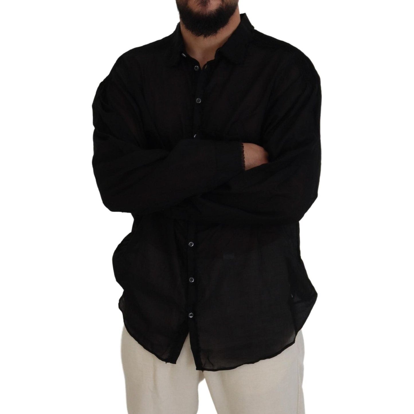 Dsquared² Black Cotton Collared Long Sleeves Formal Shirt TSH83555-48