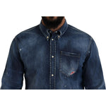 Dsquared² Blue Washed Collared Men Casual Long Sleeves Shirt TSH83558-48