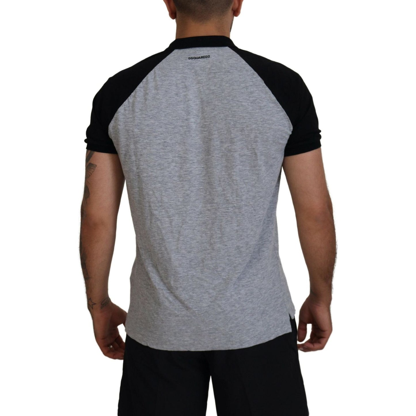 Dsquared² Gray Black Cotton Short Sleeves Collared T-shirt TSH83500-48