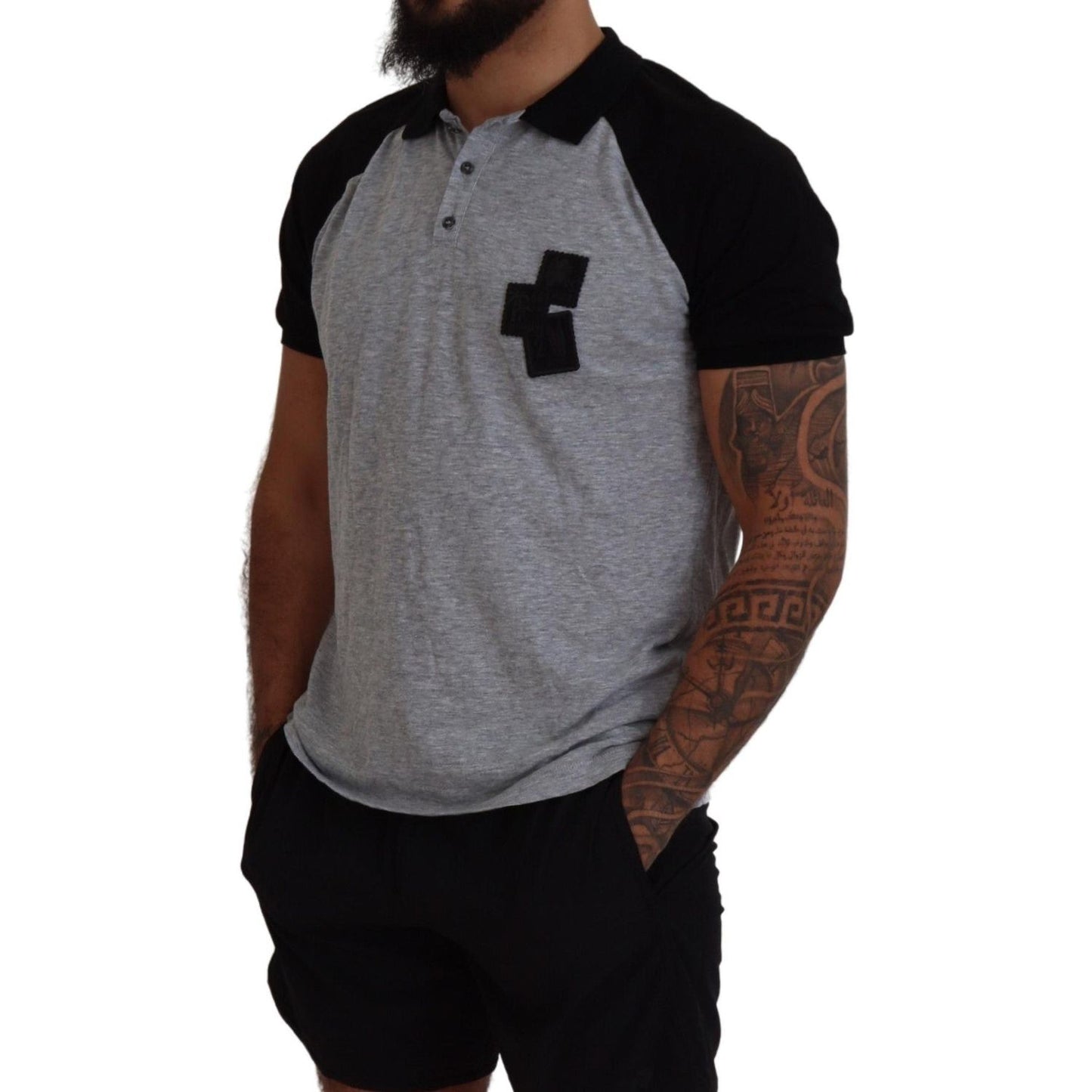 Dsquared² Gray Black Cotton Short Sleeves Collared T-shirt TSH83500-48