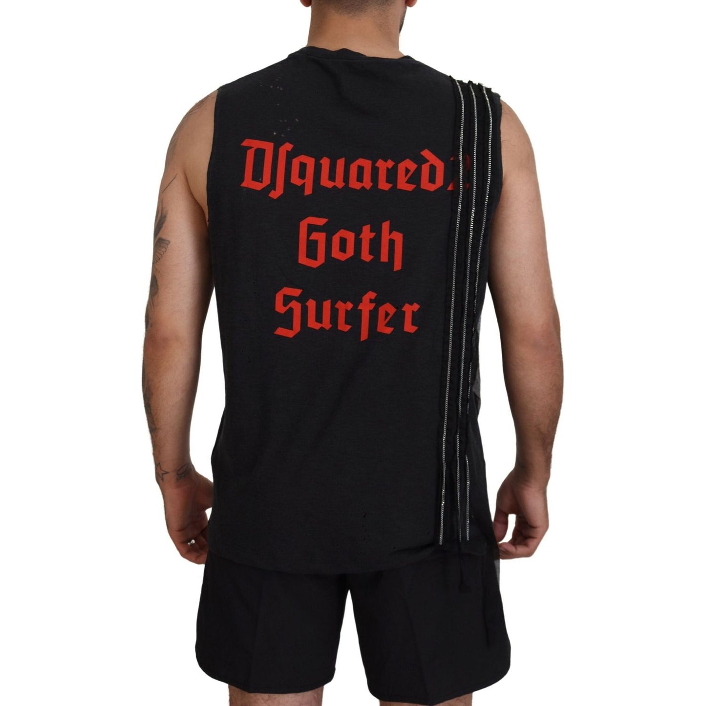 Dsquared² Black Chain Embellished Sleeveless Men Tank T-shirt TSH83517-48