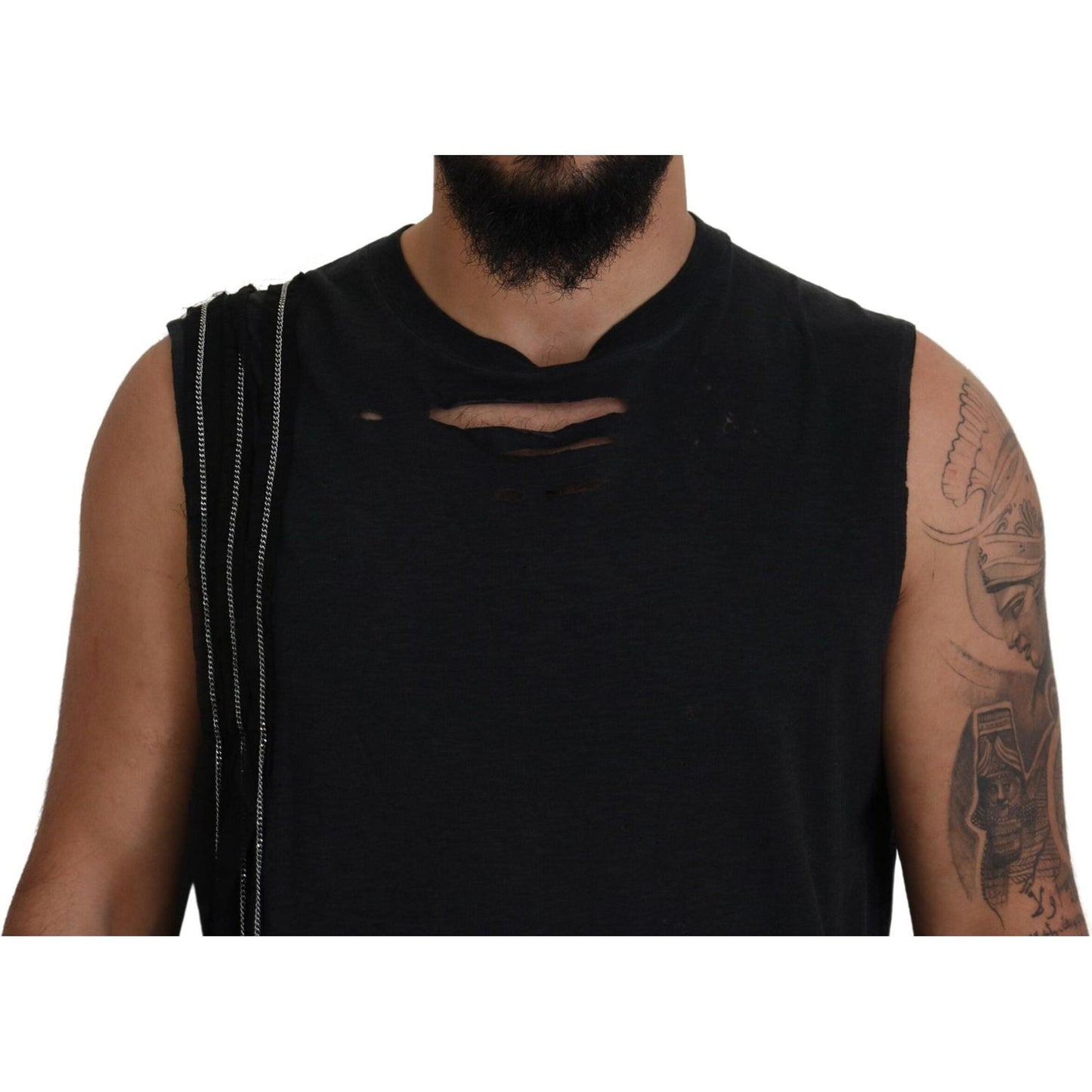 Dsquared² Black Chain Embellished Sleeveless Men Tank T-shirt TSH83517-48