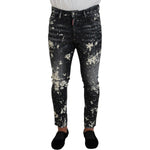 Dsquared² Gray Wash White Splash Print Skinny Denim Jeans PAN74367-48