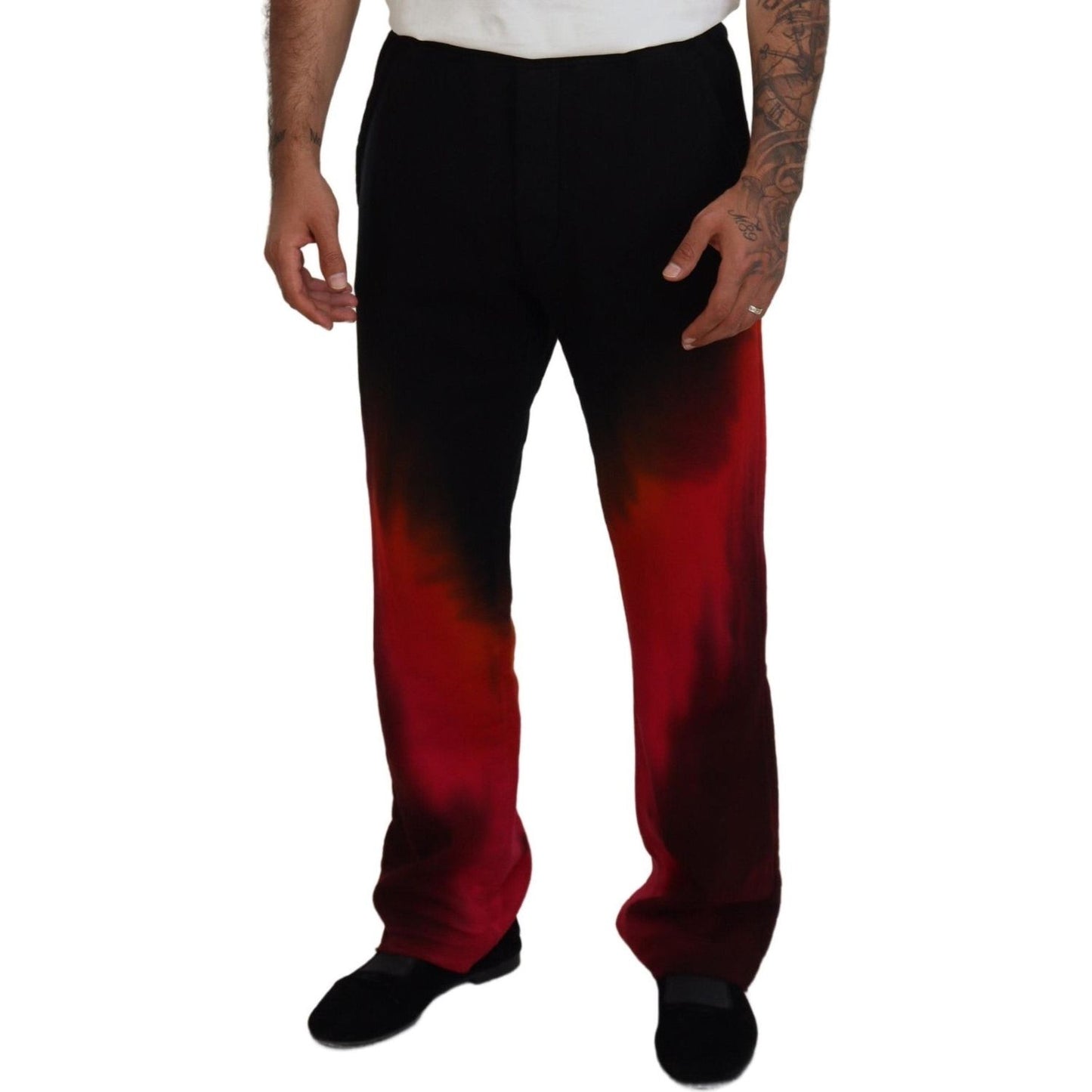 Dsquared² Black Red Cotton Logo Print Casual Pants PAN74379-48