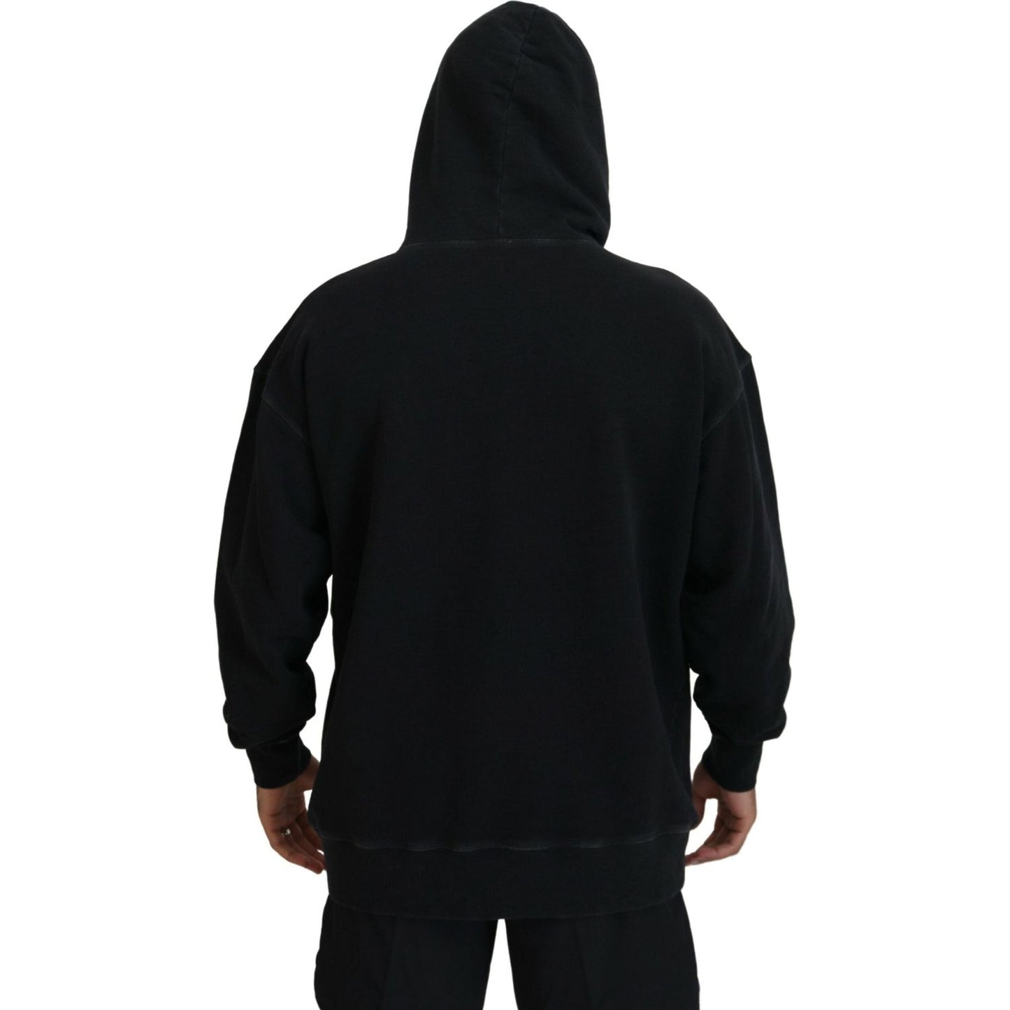 Dsquared² Black Cotton Hooded Printed Men Pullover Sweater TSH83480-48