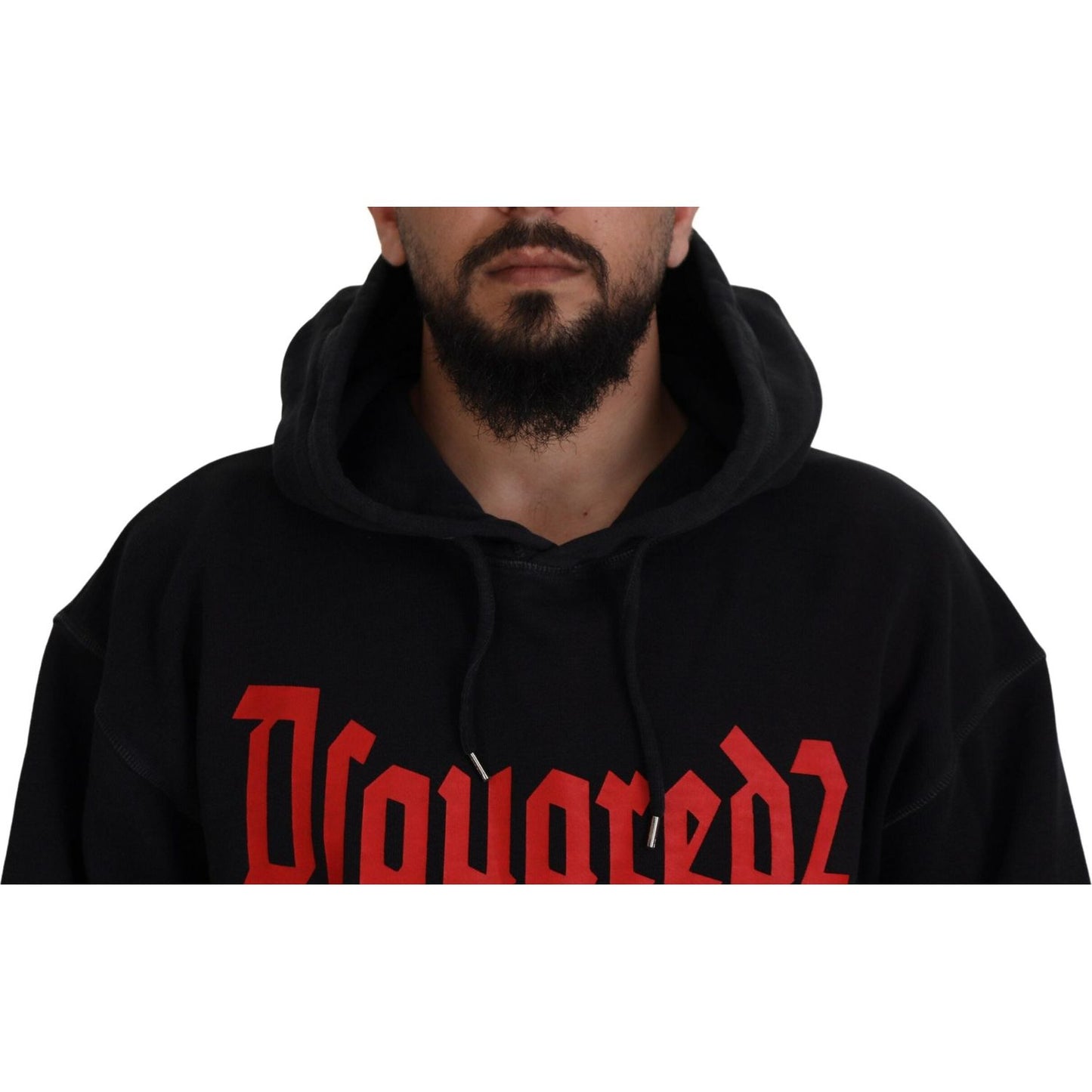 Dsquared² Black Cotton Hooded Printed Men Pullover Sweater TSH83480-48