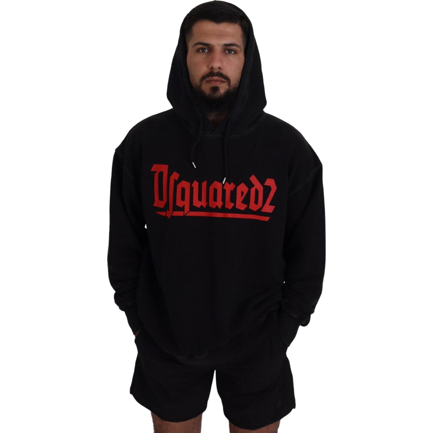 Dsquared² Black Cotton Hooded Printed Men Pullover Sweater TSH83480-48
