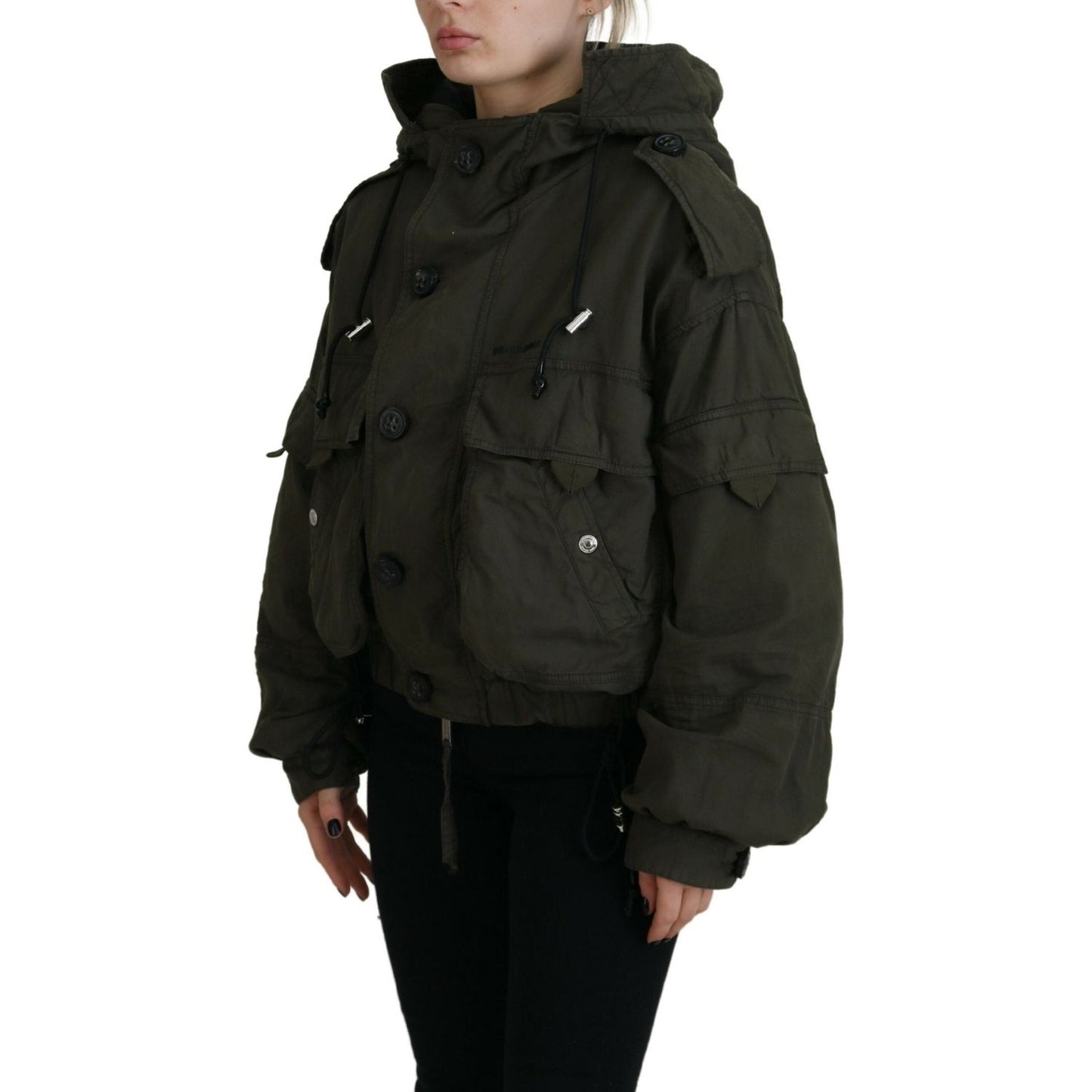 Dsquared² Green Cotton Hooded Cargo Button Jacket JKT3521-38