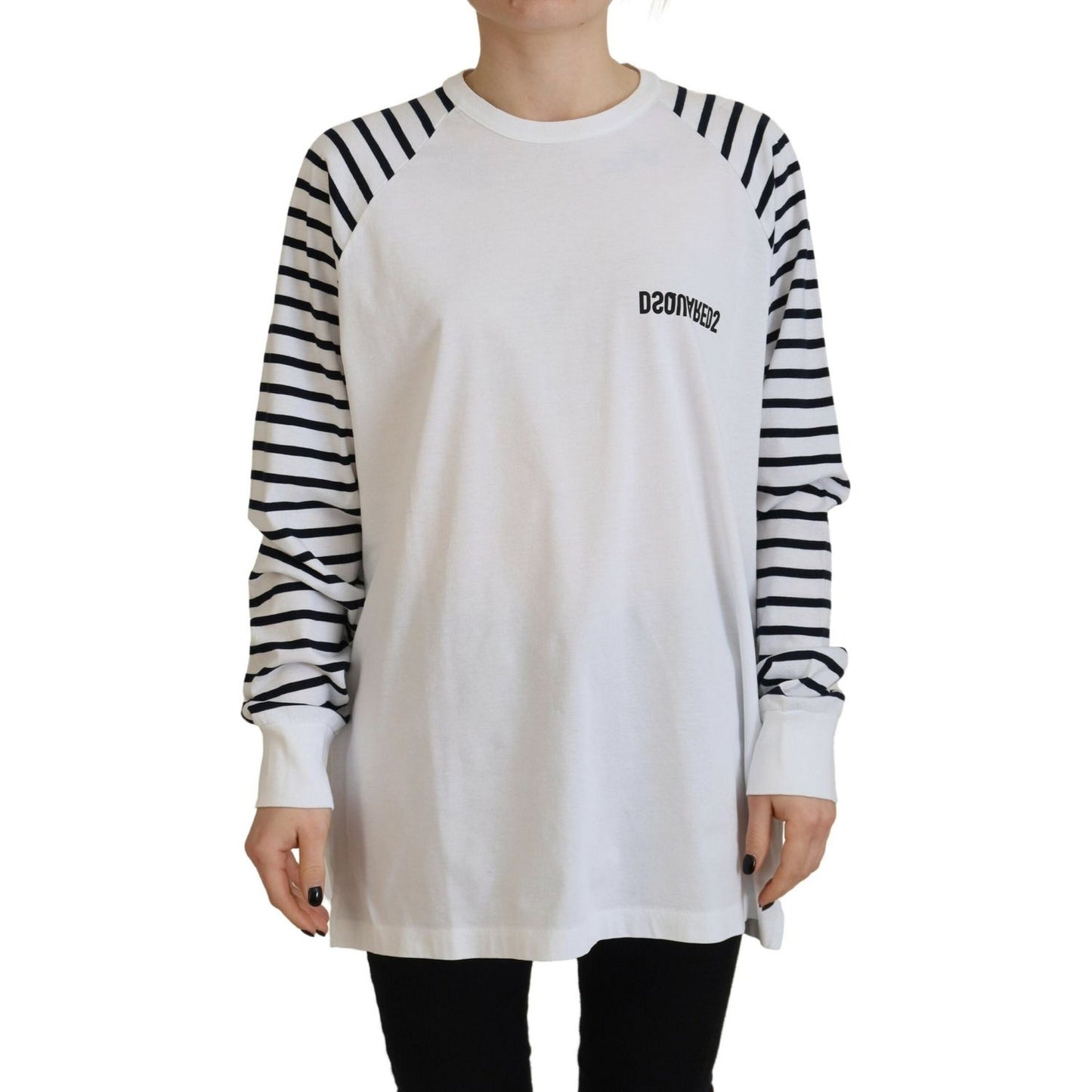 Dsquared² White Cotton Striped Crew Neck Short Sleeve Sweater TSH83408-38