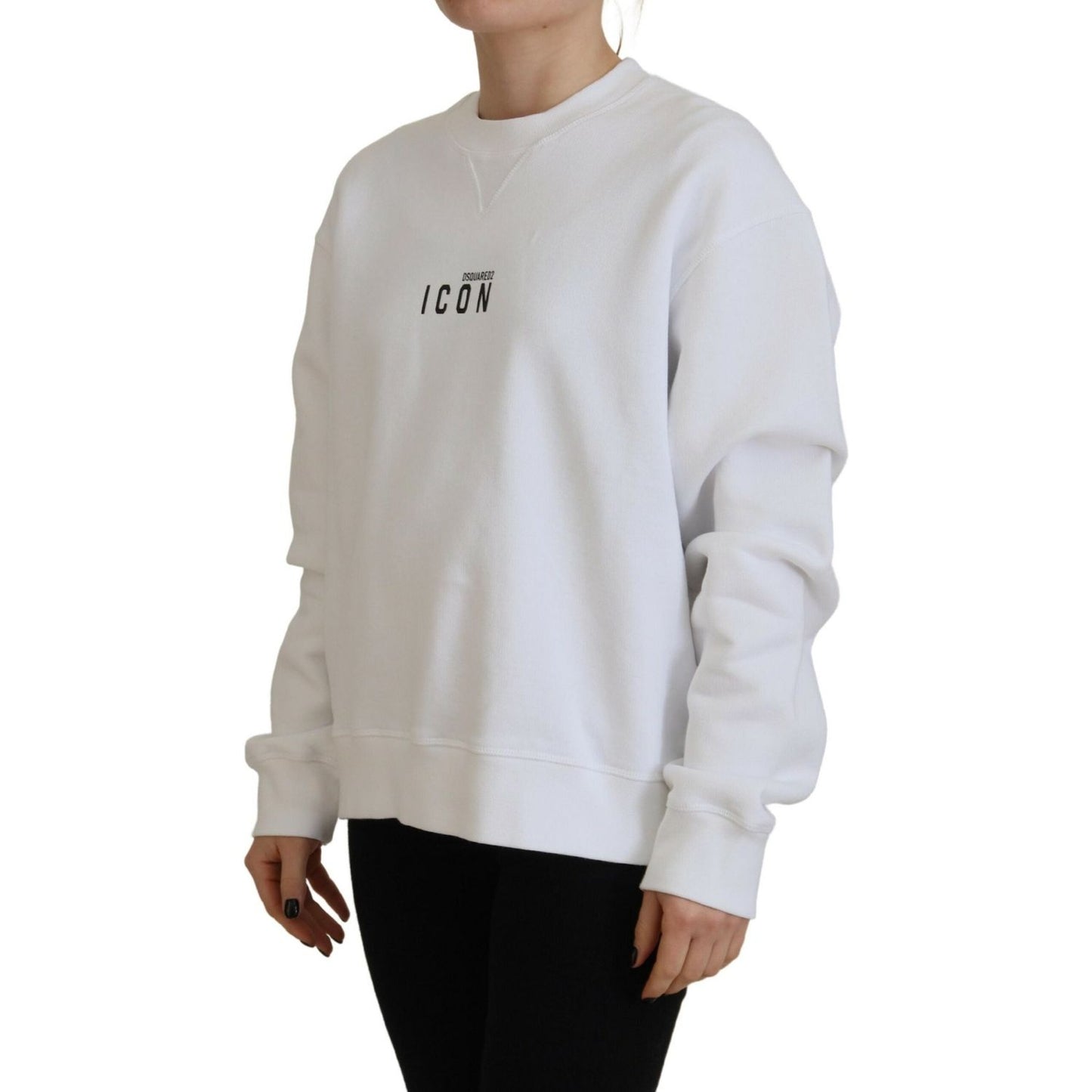 Dsquared² White Cotton Printed Long Sleeve Crew Neck Sweater TSH83437-38
