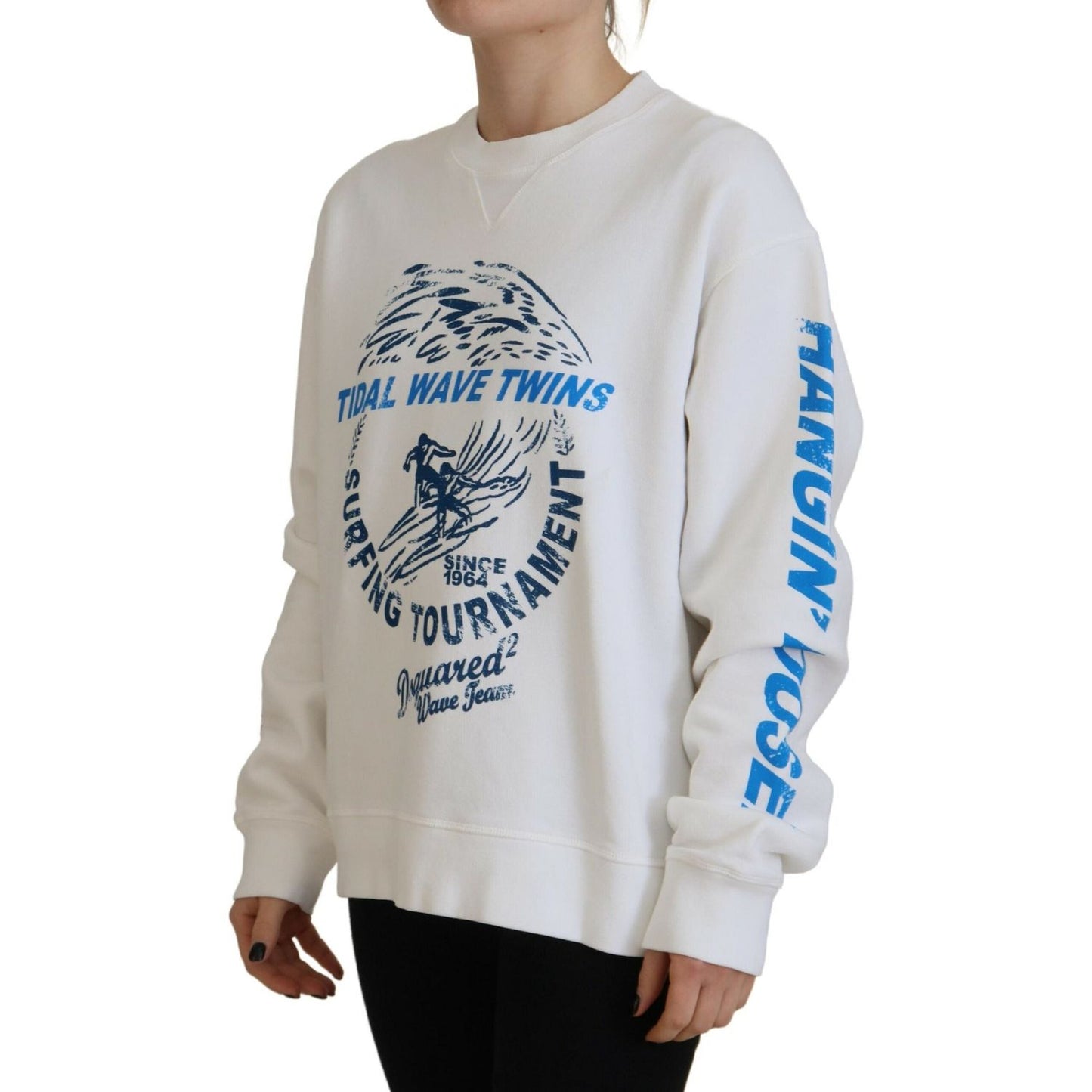 Dsquared² White Cotton Printed Women Long Sleeve Sweater TSH83442-38