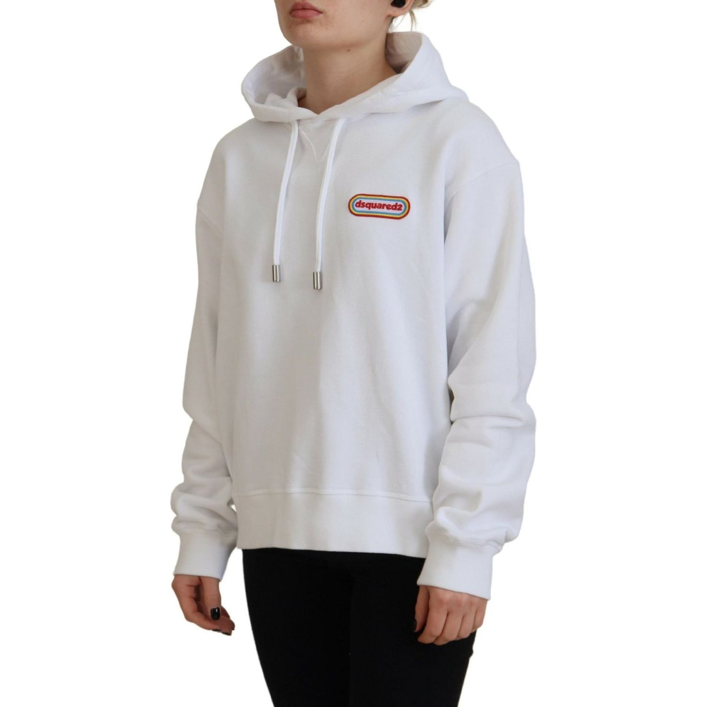 Dsquared² White Logo Patch Cotton Hoodie Sweatshirt Sweater TSH83458-38