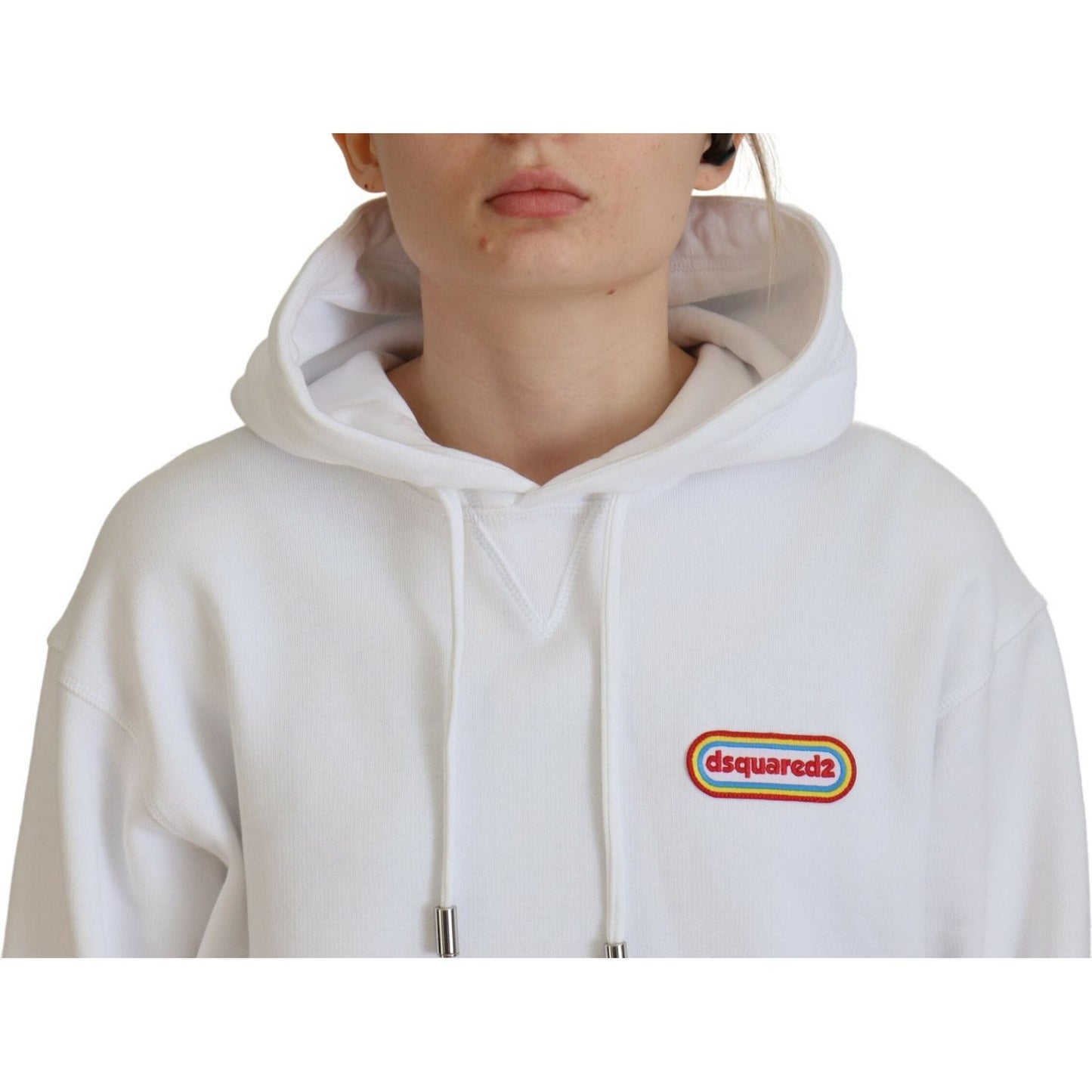 Dsquared² White Logo Patch Cotton Hoodie Sweatshirt Sweater TSH83458-38