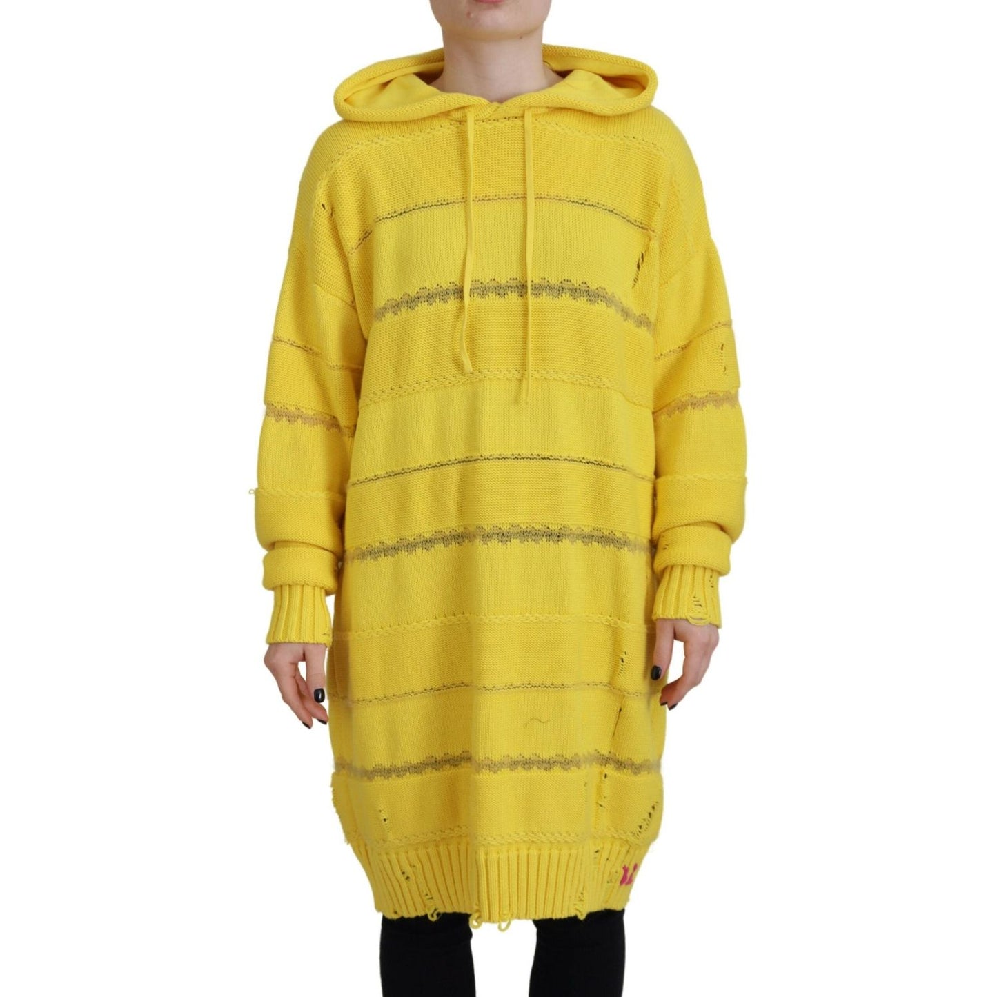 Dsquared² Yellow Cotton Knitted Hooded Pullover Sweater TSH83461-38