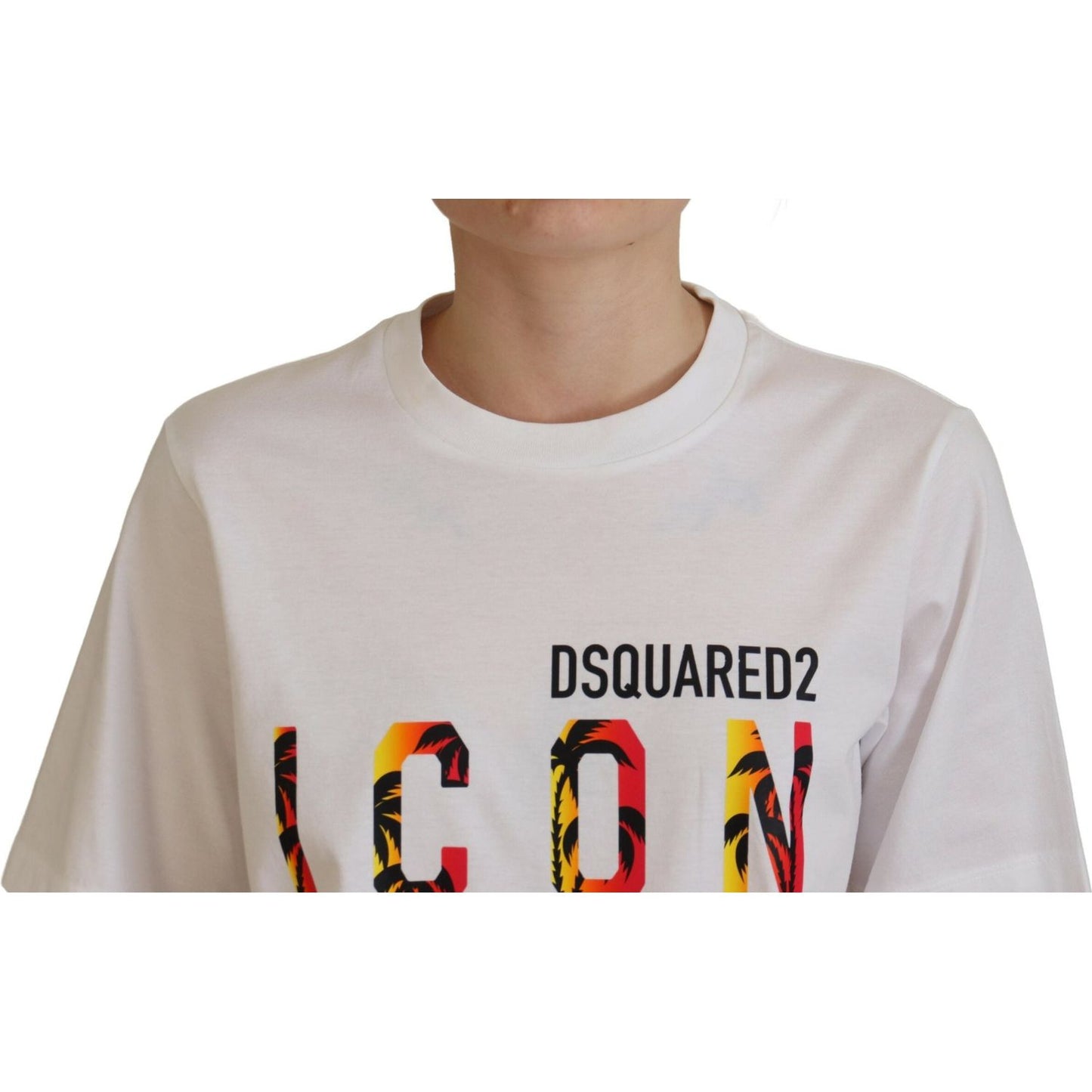 Dsquared² White Cotton Shiny Icon East Tee Crewneck T-shirt TSH83388-38