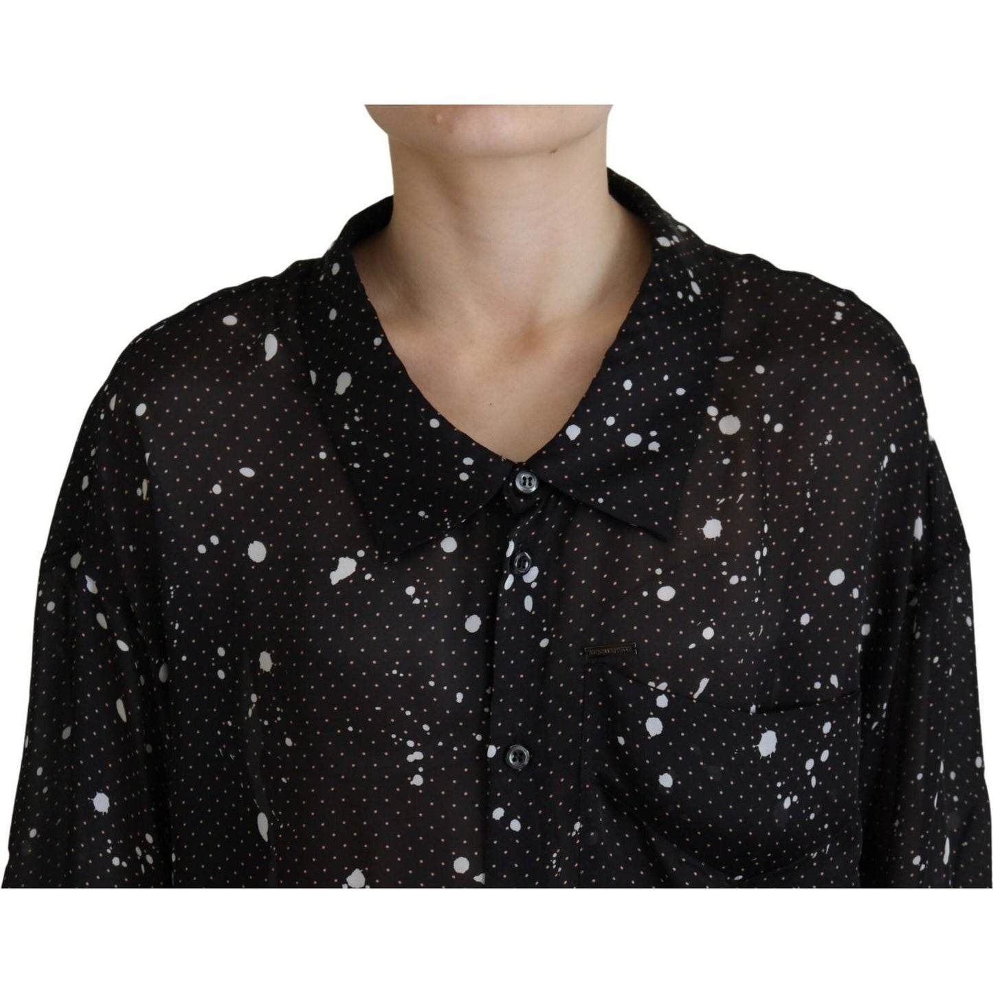Dsquared² Black Polka Dots Collared Button Down Blouse Top TSH83395-38