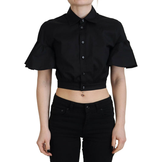 Dsquared² Black Collared Button Down Short Sleeve Cropped Top
