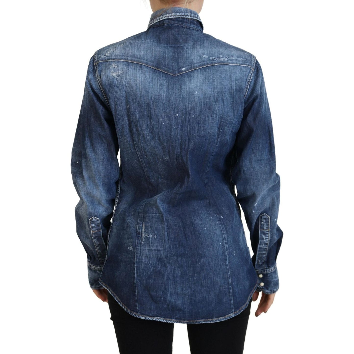Dsquared² Blue Washed Cotton Button Down Collared Denim Shirt TSH83430-38