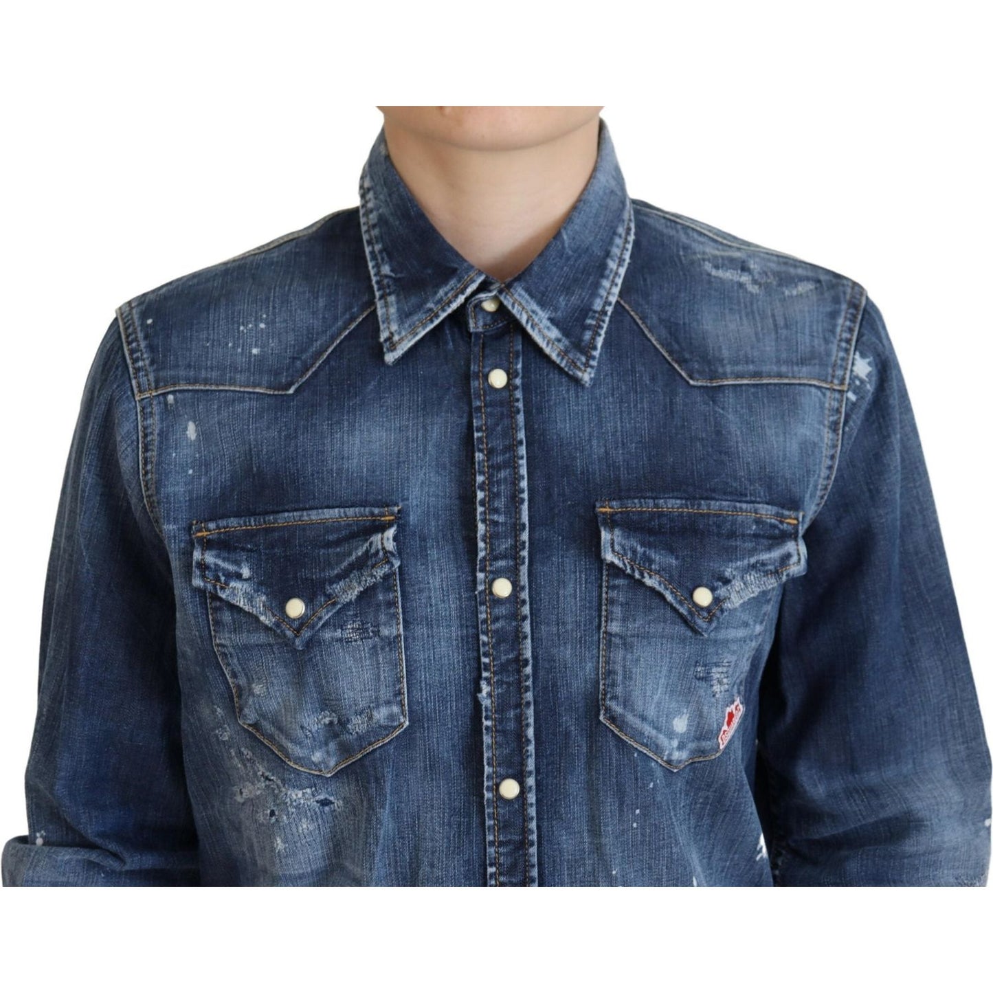 Dsquared² Blue Washed Cotton Button Down Collared Denim Shirt TSH83430-38
