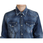 Dsquared² Blue Washed Cotton Button Down Collared Denim Shirt TSH83430-38