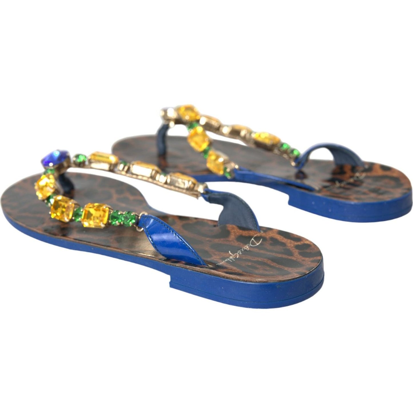 Dolce & Gabbana Blue Crystal Calf Leather Beachwear Shoes LA10944-36