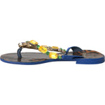 Dolce & Gabbana Blue Crystal Calf Leather Beachwear Shoes LA10944-36