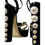 Dolce & Gabbana Black Gold Embellished Heels Sandals Shoes LA10771-39