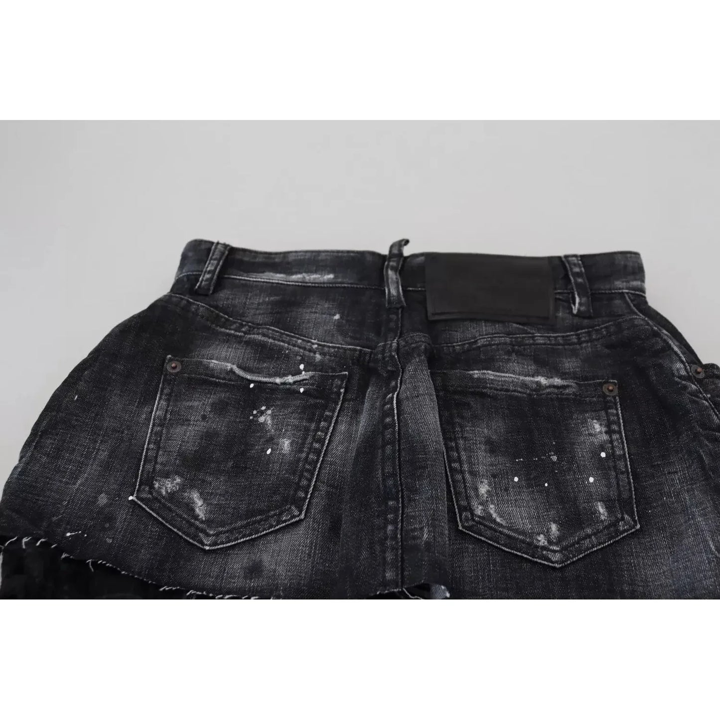 Dsquared² Black Checkered High Waist A-line Denim Mini Skirt SKI1892-38