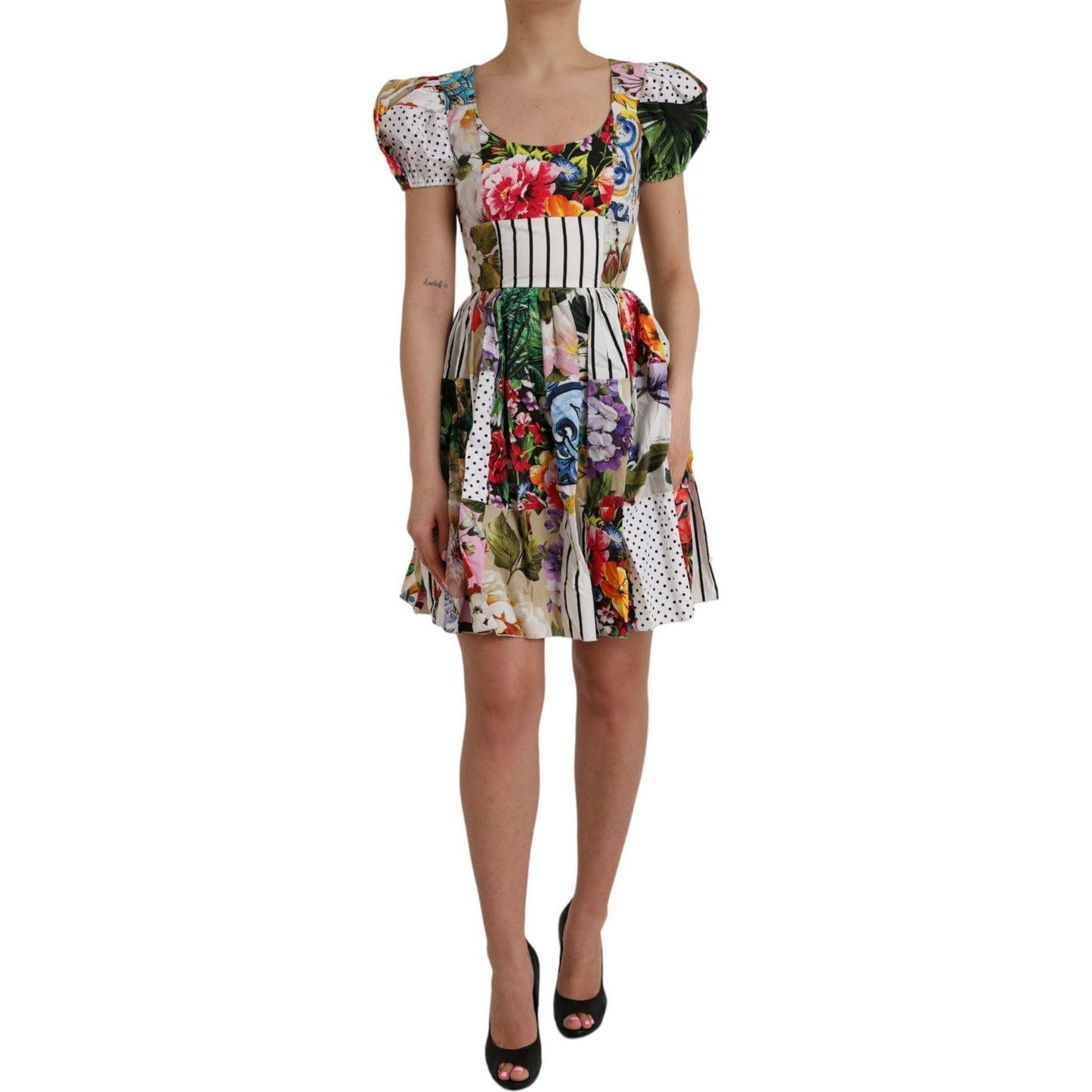 Dolce & Gabbana Multicolor Patchwork Cotton Aline Mini Dress DR281170-38