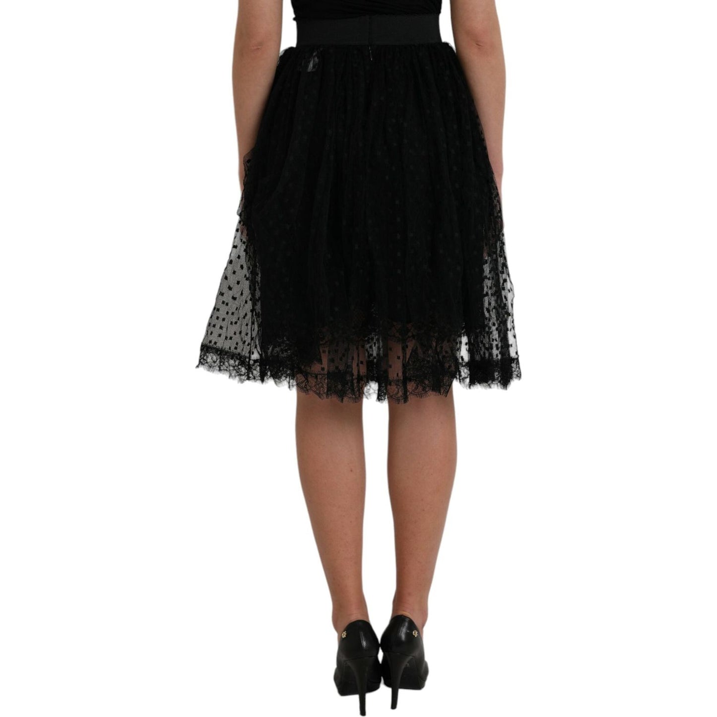 Dolce & Gabbana Black Nylon Lace Trim High Waist A-line Skirt SKI1985-46