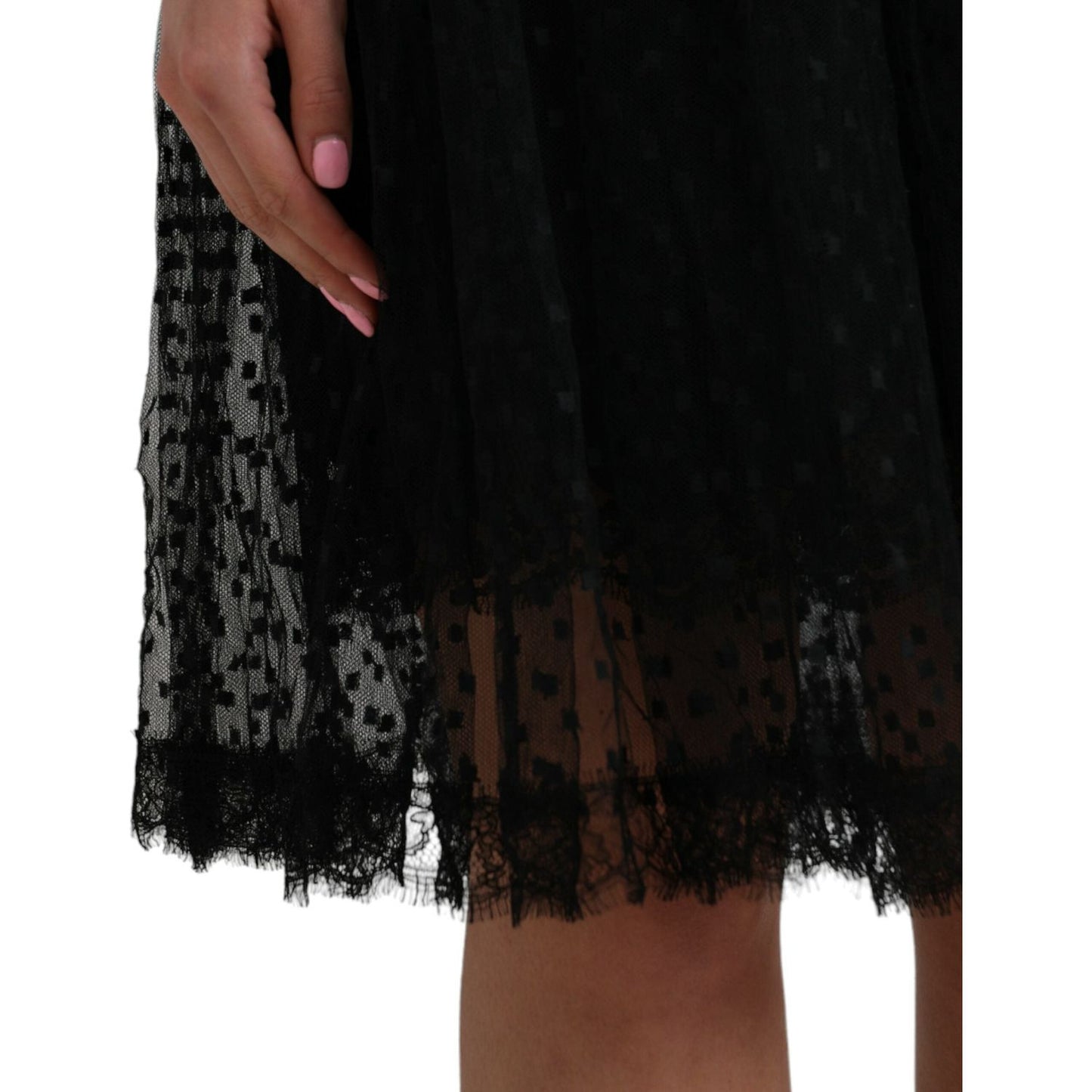 Dolce & Gabbana Black Nylon Lace Trim High Waist A-line Skirt SKI1985-46