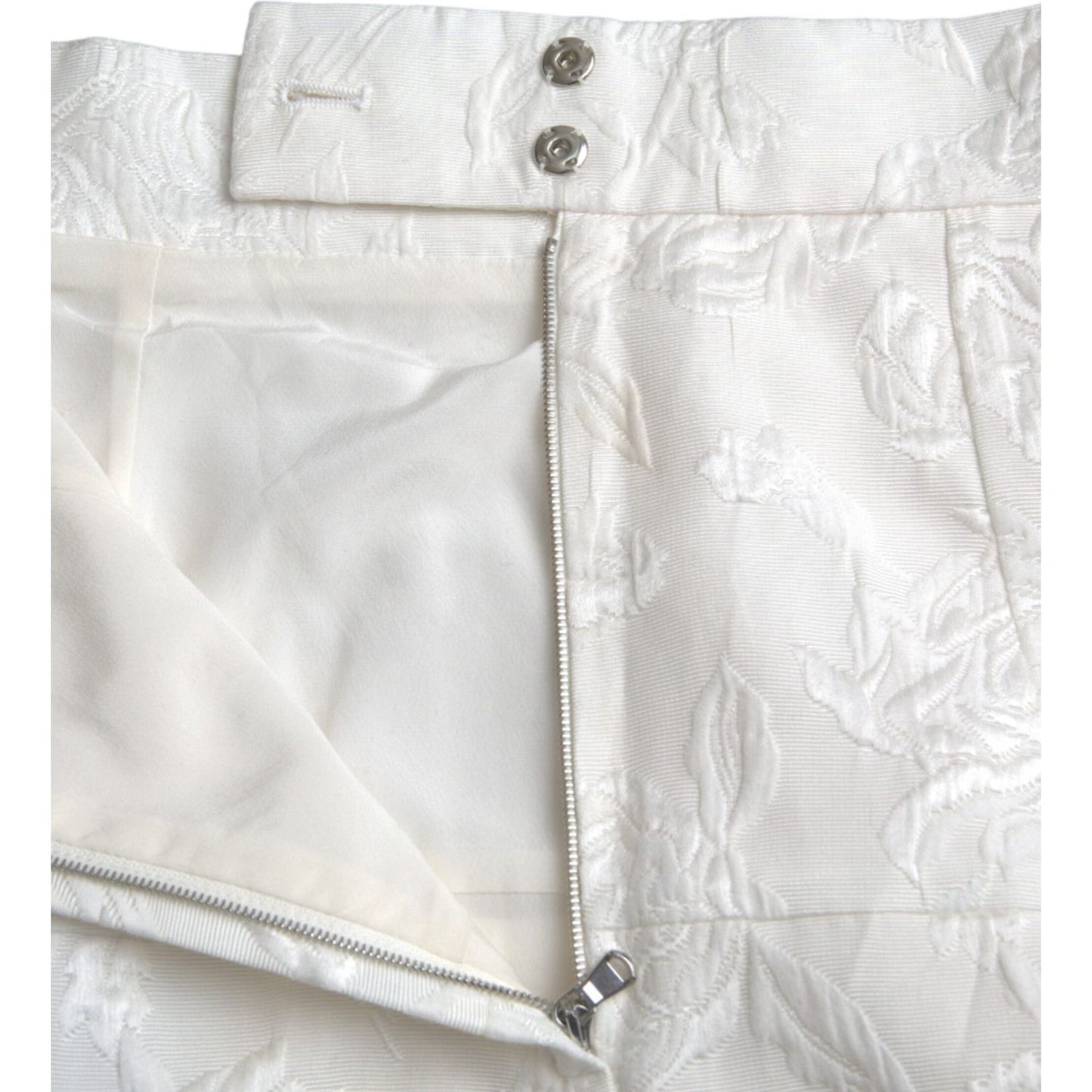 Dolce & Gabbana White Floral Brocade Embellished Mini Skirt SKI2003-42