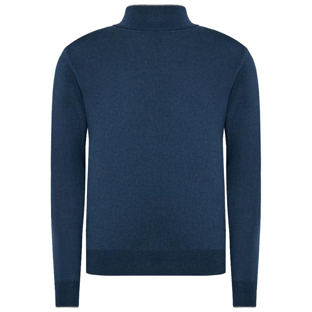 La Martina Blue Wool Men Sweater with Half Zip Closure LA-13107-XXL