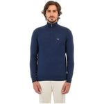 La Martina Blue Wool Men Sweater with Half Zip Closure LA-13107-XXL