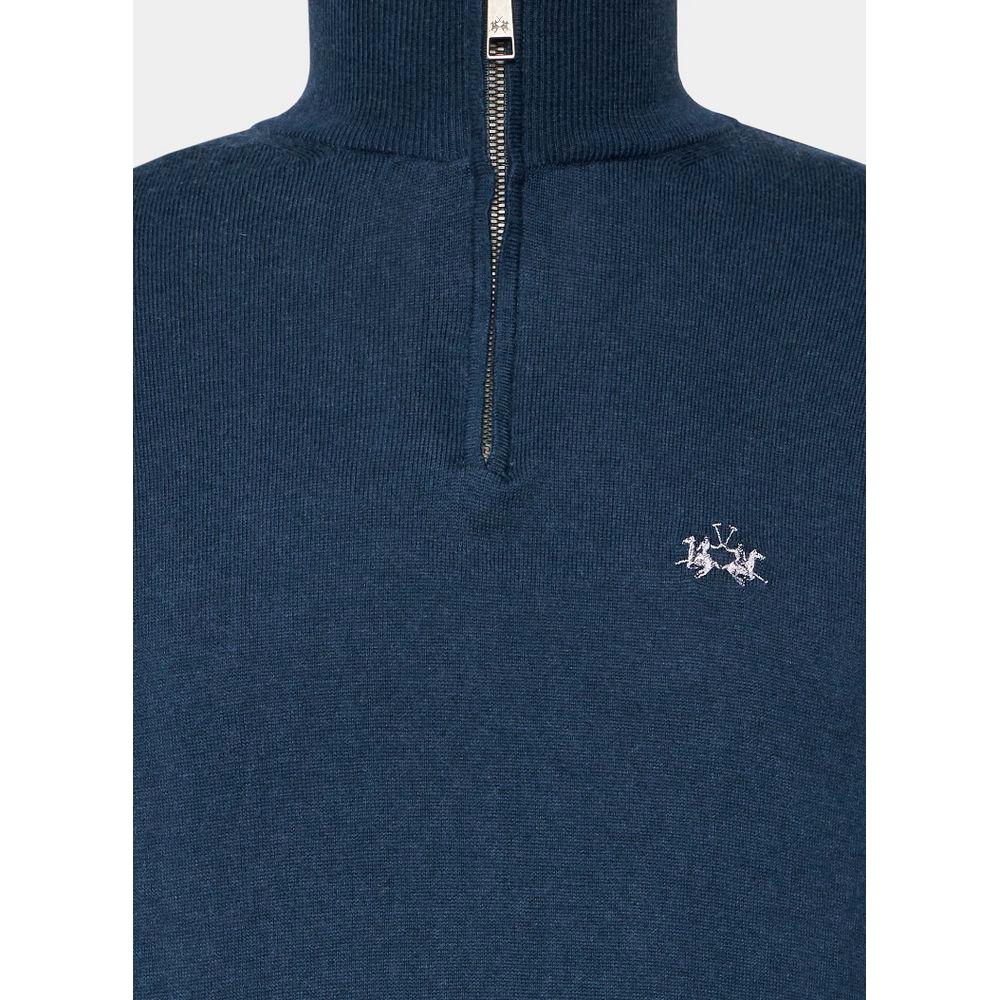 La Martina Blue Wool Men Sweater with Half Zip Closure LA-13107-XXL